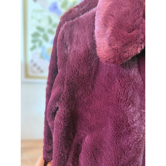 J.O.A. Just One Answer Faux Fur Full Zip Bomber Jacket Wine Womens Size Small - Picture 9 of 12